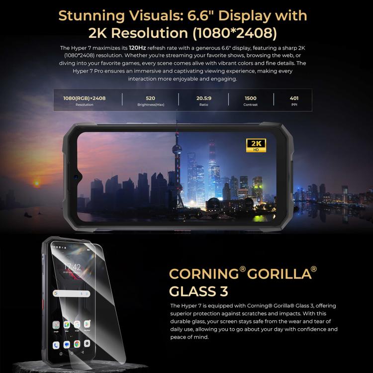 [HK Warehouse] HOTWAV Hyper 7 Rugged Phone, 8GB+256GB, 10800mAh, 6.6 inch Android 14 MediaTek Dimensity 7050 5G, Network: 5G, OTG, NFC (Black)