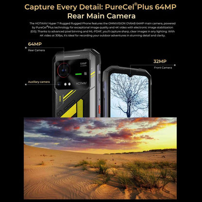 [Entrepôt HK] Téléphone durci HOTWAV Hyper 7, 8 Go+256 Go, 10800 mAh, Android 14 de 6,6 pouces MediaTek Dimensity 7050 5G, Réseau : 5G, OTG, NFC (Jaune Punk)