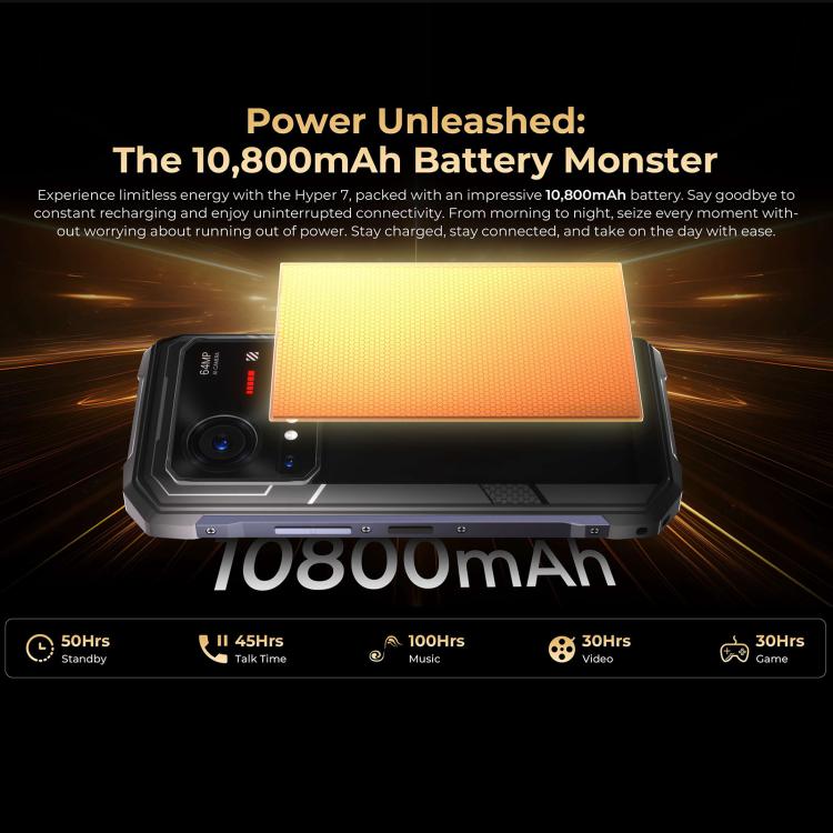 [Entrepôt HK] Téléphone durci HOTWAV Hyper 7, 8 Go+256 Go, 10800 mAh, Android 14 de 6,6 pouces MediaTek Dimensity 7050 5G, Réseau : 5G, OTG, NFC (Jaune Punk)