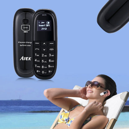 Téléphone portable AIEK KK1 Mini, clavier anglais, casque Bluetooth mains libres, MTK6261DA, anti-perte, carte SIM unique, réseau : 2G (noir)