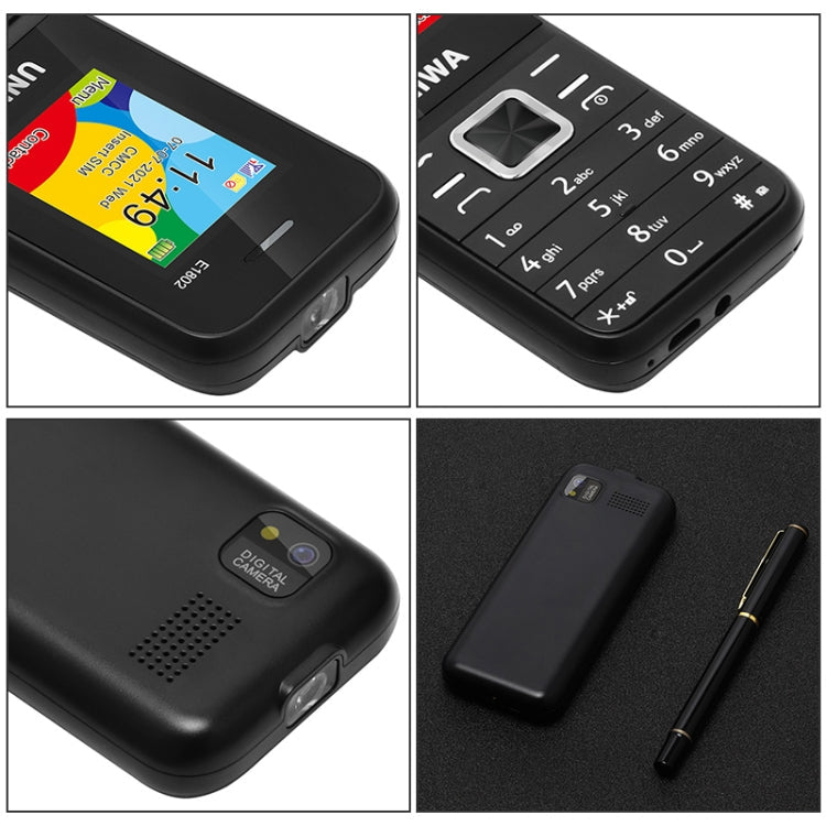 UNIWA E1802 Mobile Phone, 1.77 inch, 1800mAh Battery, SC6531DA, 21 Keys, Support Bluetooth, FM, MP3, MP4, GSM, Dual SIM(Black)