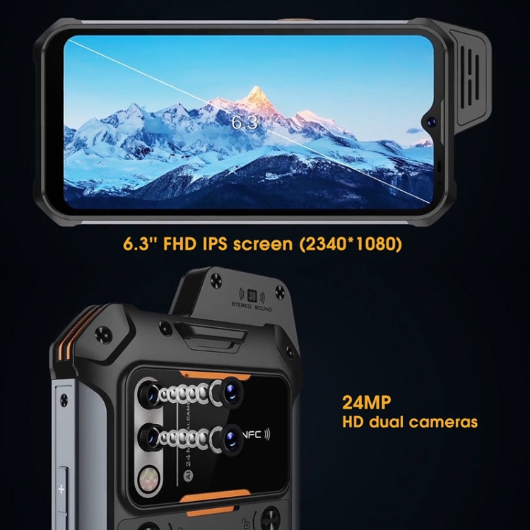 UNIWA W888 Standard Rugged Phone, 4GB+64GB, IP68 Waterproof Dustproof Shockproof, 5000mAh Battery, 6.3 inch Android 11 MTK6765 Helio P35 Octa Core up to 2.35GHz, Network: 4G, NFC, OTG(Black+Orange)