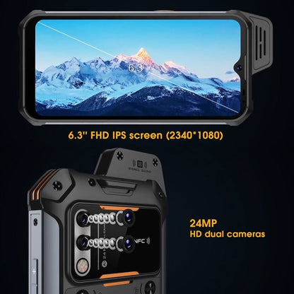 UNIWA W888 Standard Rugged Phone, 4GB+64GB, IP68 Waterproof Dustproof Shockproof, 5000mAh Battery, 6.3 inch Android 11 MTK6765 Helio P35 Octa Core up to 2.35GHz, Network: 4G, NFC, OTG(Black+Orange)