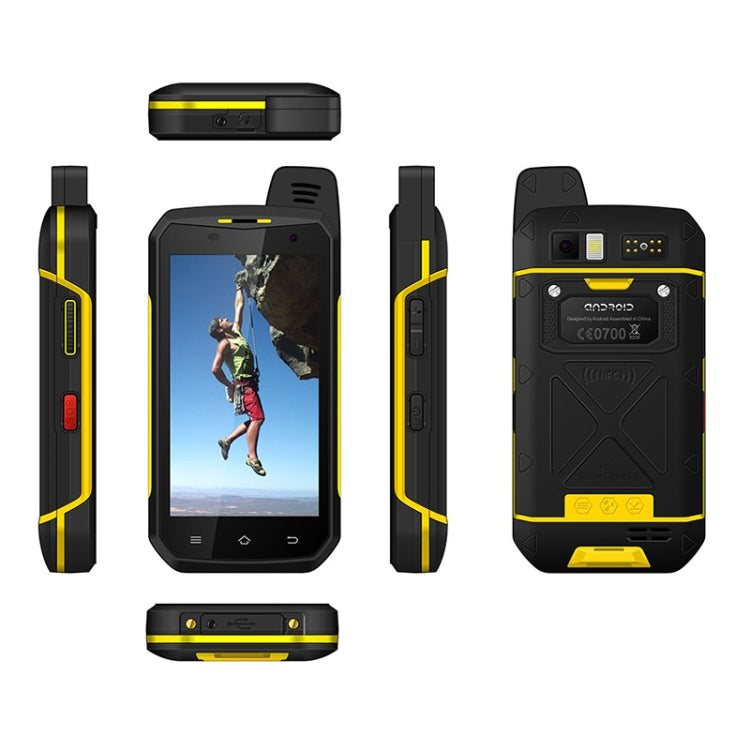 UNIWA B6000 PTT Walkie Talkie Rugged Phone, 4GB+64GB, IP68 Waterproof Dustproof Shockproof, 5000mAh Battery, 4.7 inch Android 9.0 MTK6762 Octa Core up to 2.0GHz, Network: 4G, NFC, OTG (Yellow)