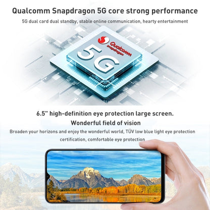 Honor Play6C 5G VNE-AN40, 6GB+128GB, China Version, Dual Back Cameras, Side Fingerprint Identification, 5000mAh Battery, 6.5 inch Magic UI 5.0 (Android R) Qualcomm Snapdragon 480 Plus Octa Core up to 2.2GHz, Network: 5G, Not Support Google Play(Blue)