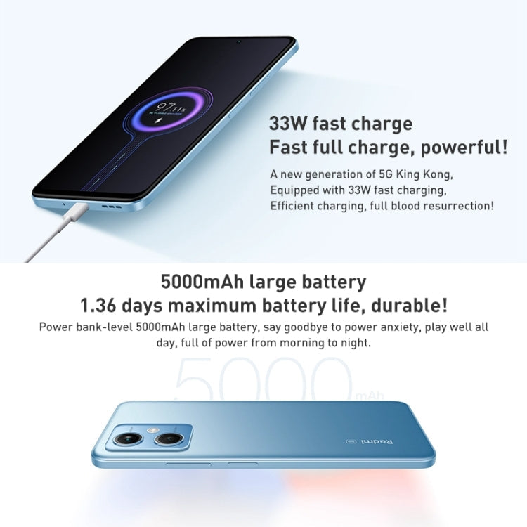 Xiaomi Redmi Note 12 5G, 48MP Camera, 8GB+256GB, Dual Back Cameras, 5000mAh Battery, Side Fingerprint Identification, 6.67 inch MIUI 13 Qualcomm Snapdragon 4 Gen1 Octa Core up to 2.0GHz, Network: 5G, Dual SIM, IR, Not Support Google Play(Black)