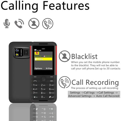 SERVO BM5310 Mini Mobile Phone, Russian Key, 1.33 inch, MTK6261D, 21 Keys, Support Bluetooth, FM, Magic Sound, Auto Call Record, GSM, Triple SIM (Black Red)