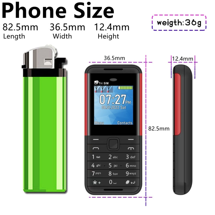 SERVO BM5310 Mini Mobile Phone, English Key, 1.33 inch, MTK6261D, 21 Keys, Support Bluetooth, FM, Magic Sound, Auto Call Record, GSM, Triple SIM (Black+green)