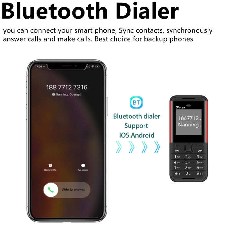 Mini téléphone portable SERVO BM5310, clavier anglais, 1,33 pouce, MTK6261D, 21 touches, prend en charge le Bluetooth, la radio FM, le son magique, l'enregistrement automatique des appels, GSM, Triple SIM (Rouge)