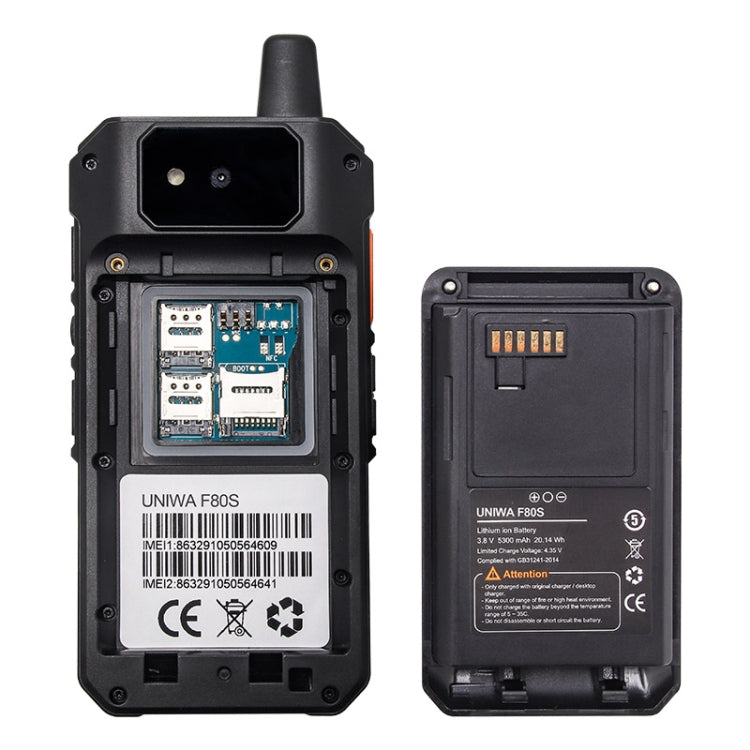 UNIWA F80S Talkie-walkie, Téléphone robuste, 1 Go+8 Go, Étanche anti-poussière antichoc, Batterie 5300 mAh, Écran 2,4 pouces Android 10 Spreadtrum SL8541E Quad Core jusqu'à 1,4 GHz, Réseau : 4G, Double SIM, PoC, SOS (Noir)