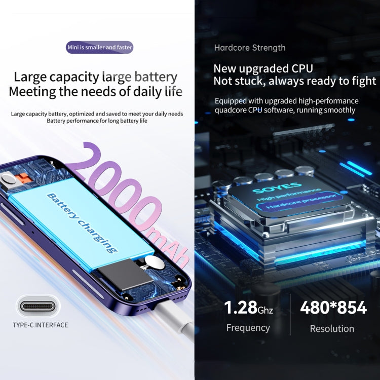 SOYES 14 Pro, 2 Go+16 Go, reconnaissance faciale, 3,0 pouces Android 9.0 MTK6739CW Quad Core jusqu'à 1,28 GHz, OTG, réseau : 4G, double carte SIM, prend en charge Google Play (violet)