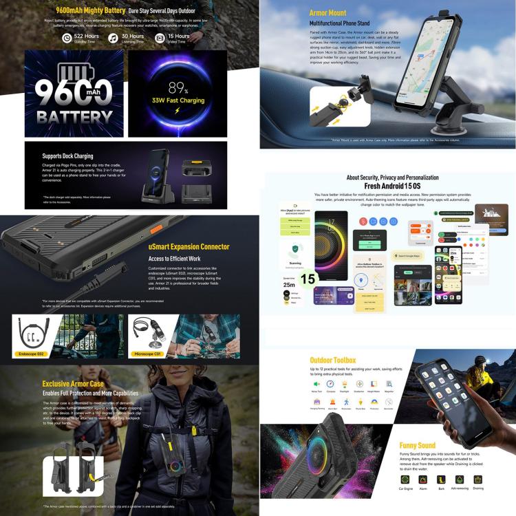 [HK Warehouse] Ulefone Armor 21 IP68/IP69K Rugged Phone, Night Vision, 8GB+256GB, Face ID & Fingerprint Identification, 6.58 inch Android 15 MediaTek Helio G99 Octa Core up to 2.2GHz, Network: 4G, OTG, NFC, Global Version with Google Play (Black)