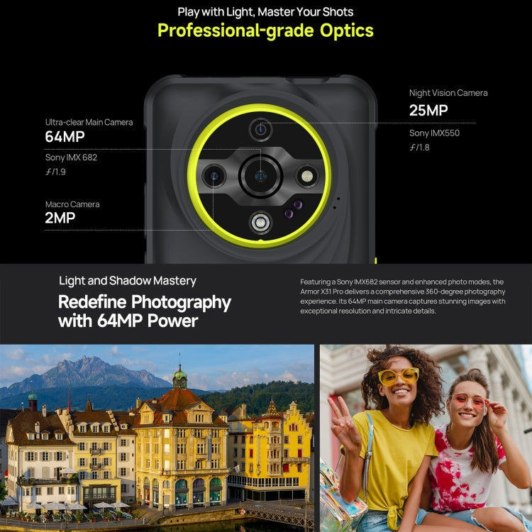 [Entrepôt HK] Ulefone Armor X31 Pro 5G, 8 Go+256 Go, Vision Nocturne, Téléphone Robuste IP68/IP69K, Écran 6,56 pouces Android 15 MediaTek Dimensity 6300 Octa Core, Réseau: 5G, NFC, OTG (Noir)