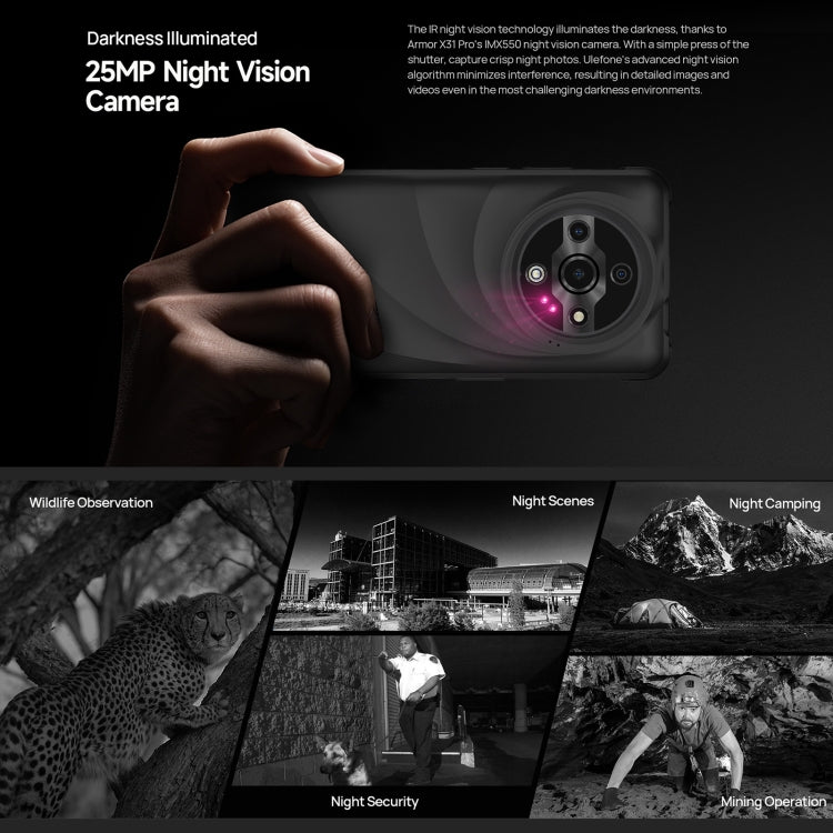 [Entrepôt HK] Ulefone Armor X31 Pro 5G, 8 Go+256 Go, Vision Nocturne, Téléphone Robuste IP68/IP69K, Écran 6,56 pouces Android 15 MediaTek Dimensity 6300 Octa Core, Réseau: 5G, NFC, OTG (Noir)