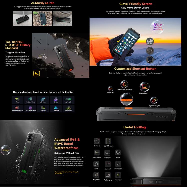 [HK Warehouse] Blackview BV4800 SE Rugged Phone, 4GB+64GB, 6.56 inch Android 15 UMS9320E T615 Octa Core, Network: 4G, OTG, NFC (Green)