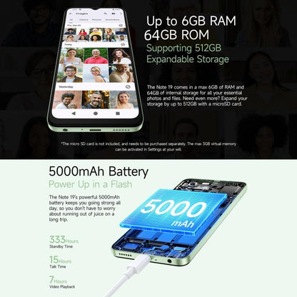 [HK Warehouse] Ulefone Note 19, 3GB+64GB, Face ID & Side Fingerprint, 6.56 inch Android 14 Go Unisoc T603 Octa Core, Network: 4G, Dual SIM, OTG (Black)