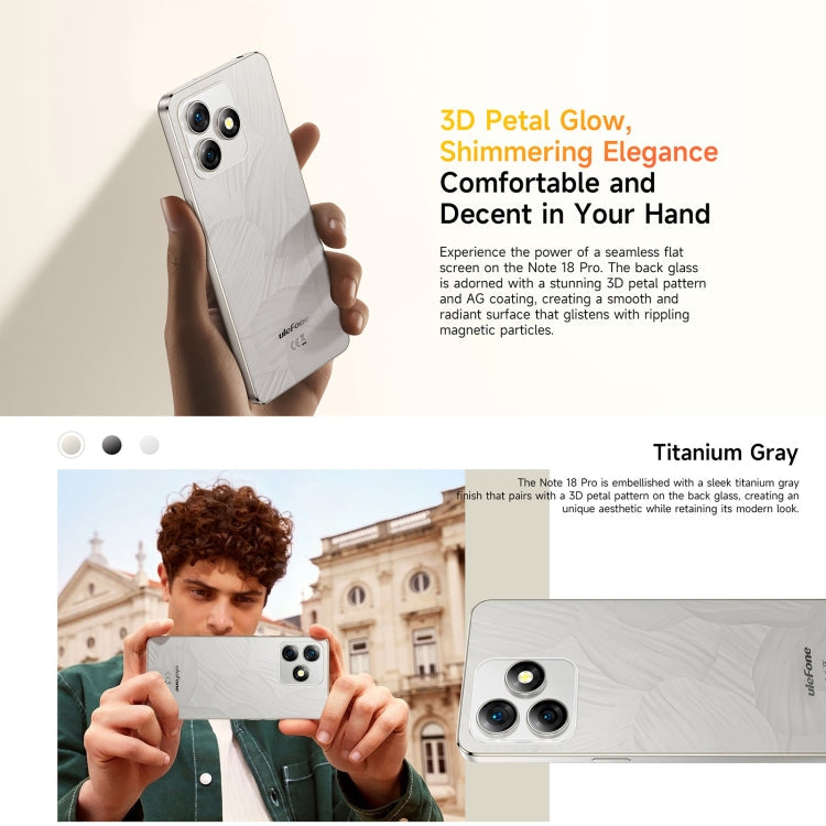 [HK Warehouse] Ulefone Note 18 Pro, 6GB+256GB, Face ID & Side Fingerprint, 6.78 inch Android 14 MediaTek Helio G91 MTK6769 Octa Core, Network: 4G, Dual SIM, OTG, NFC (Moonlit White)