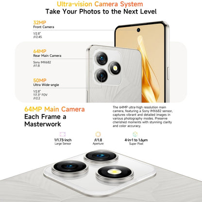 [HK Warehouse] Ulefone Note 18 Pro, 6GB+256GB, Face ID & Side Fingerprint, 6.78 inch Android 14 MediaTek Helio G91 MTK6769 Octa Core, Network: 4G, Dual SIM, OTG, NFC (Moonlit White)