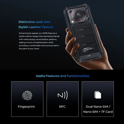 [HK Warehouse] Oukitel WP36 Pro, 6GB+256GB, IP68/IP69K, Fingerprint Identification, 10600mAh, 6.52 inch MediaTek MT8788 Octa Core, NFC, OTG, Network: 4G (Black)