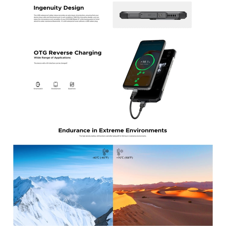 [HK Warehouse] DOOGEE Blade GT 5G Rugged Phone, 12GB+256GB, 6.72 inch Android 14 Dimensity 7050 Octa Core, Network: 5G, OTG, NFC, LED Light Effect (White)