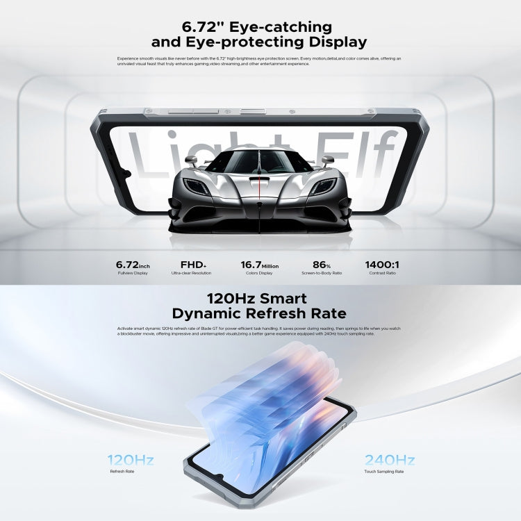 [HK Warehouse] DOOGEE Blade GT 5G Rugged Phone, 12GB+256GB, 6.72 inch Android 14 Dimensity 7050 Octa Core, Network: 5G, OTG, NFC, LED Light Effect (White)
