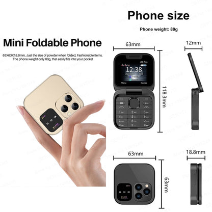 SERVO i16 Pro Mini Flip Phone, 1.77 inch, MTK6261D, 23 Keys, Support Bluetooth, FM, Magic Sound, Quick Dial, GSM, Dual SIM (Black)