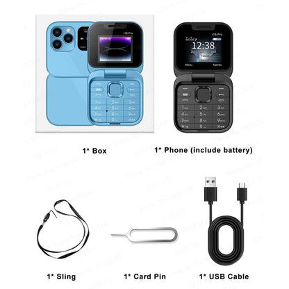 SERVO i16 Pro Mini Flip Phone, 1.77 inch, MTK6261D, 23 Keys, Support Bluetooth, FM, Magic Sound, Quick Dial, GSM, Dual SIM (Gold)