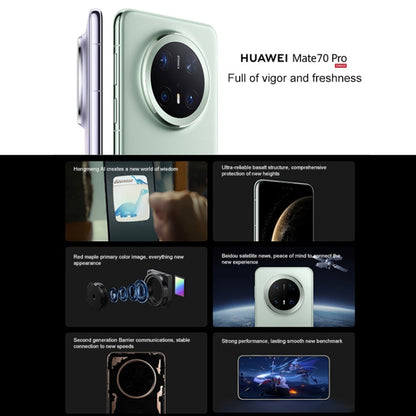 HUAWEI Mate 70 Pro, 12 Go+1 To, Harmony AI, Identification faciale 3D et empreinte digitale latérale, HarmonyOS 4.3 de 6,9 pouces, NFC, OTG, Ne prend pas en charge Google Play (Vert)
