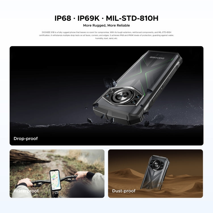 [HK Warehouse] DOOGEE S118 Rugged Phone, 12GB+512GB, 6.58 inch Android 14 MediaTek Helio G99 Octa Core, Network: 4G, OTG, NFC (Black Green)