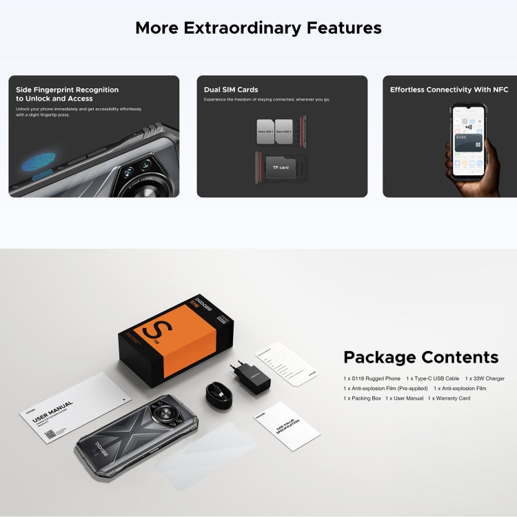 [HK Warehouse] DOOGEE S118 Rugged Phone, 12GB+512GB, 6.58 inch Android 14 MediaTek Helio G99 Octa Core, Network: 4G, OTG, NFC (Black Green)