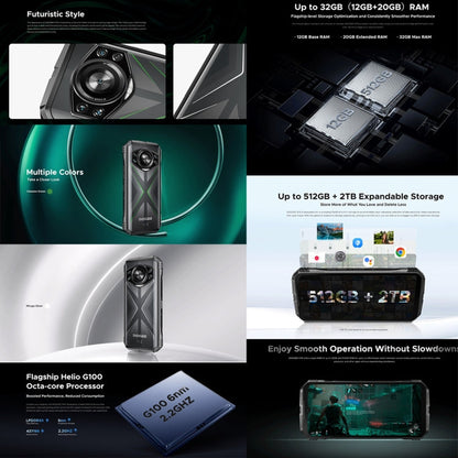 [HK Warehouse] DOOGEE S118 Rugged Phone, 12GB+512GB, 6.58 inch Android 14 MediaTek Helio G99 Octa Core, Network: 4G, OTG, NFC (Black Green)