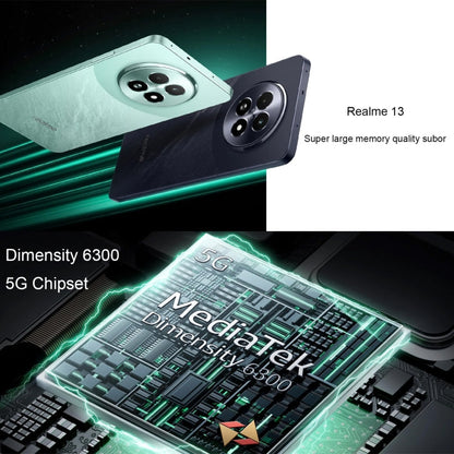 Realme 13, 12 Go + 512 Go, identification latérale par empreinte digitale, 6,72 pouces Realme UI 5.0 Dimensity 6300 5G Octa Core, réseau : 5G (noir)