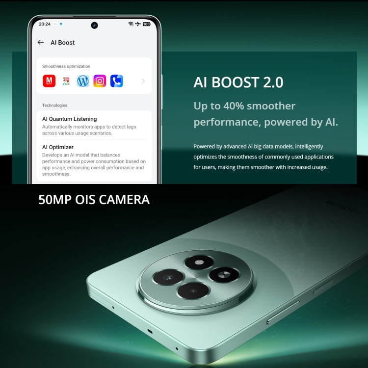 Realme 13, 12 Go+512 Go, Identification latérale par empreinte digitale, 6,72 pouces Realme UI 5.0 Dimensity 6300 5G Octa Core, Réseau : 5G (Vert)