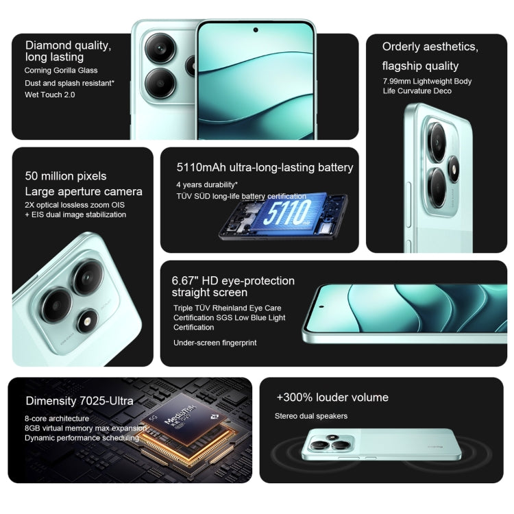 Xiaomi Redmi Note 14 5G, 8GB+256GB, 6.67 inch Xiaomi HyperOS Mediatek Dimensity 7025-Ultra Octa Core, Network: 5G (Green)
