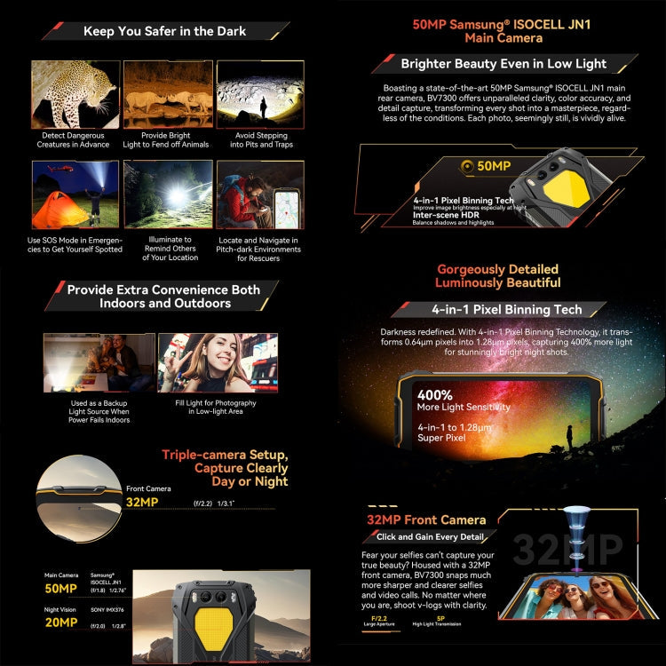 [HK Warehouse] Blackview BV7300 Rugged Phone, 6GB+256GB, IP68/IP69K/MIL-STD-810H, 6.67 inch Android 14 MediaTek Helio G81 MT6769V/CB Octa Core, Network: 4G, OTG (Orange)