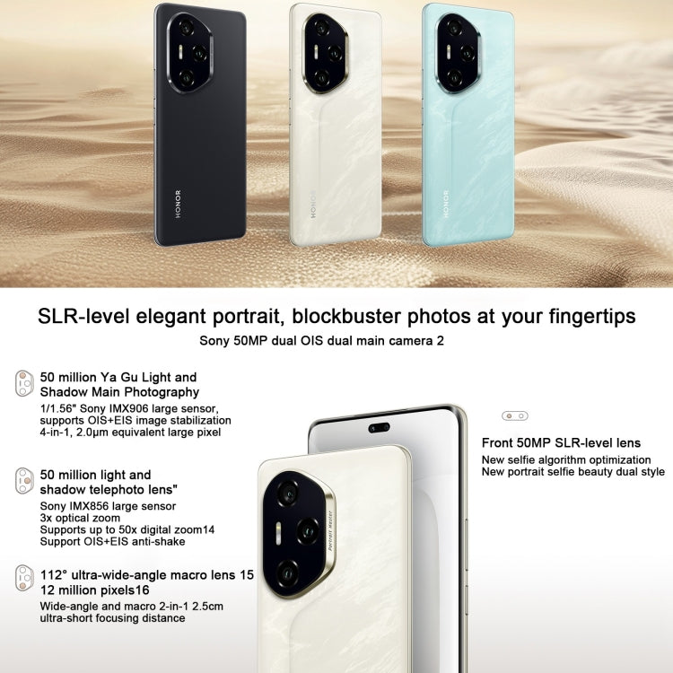 Honor 300 Pro, 12GB+256GB, Screen Fingerprint, 6.78 inch MagicOS 9.0 / Android 15 Snapdragon 8 Gen 3 Octa Core, Network: 5G, NFC, OTG, Support Google Play (White)
