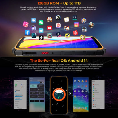 [Entrepôt HK] HOTWAV CYBER 13, Téléphone robuste IP68/IP69K, 8 Go+128 Go, 10800 mAh, 6,6 pouces Android 14.0 Unisoc T606 Octa Core, Réseau: 4G, NFC, OTG (Orange)