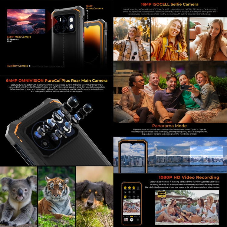 [Entrepôt HK] HOTWAV CYBER 13, Téléphone robuste IP68/IP69K, 8 Go+128 Go, 10800 mAh, 6,6 pouces Android 14.0 Unisoc T606 Octa Core, Réseau: 4G, NFC, OTG (Orange)
