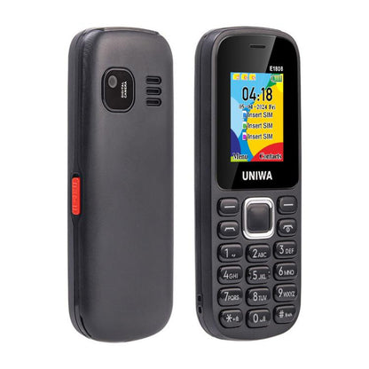 Téléphone à clavier pour personnes âgées UNIWA E1808, 1,77 pouce SC6531E, lampe de poche LED, 21 touches, réseau : 2G, Triple SIM, prise EU (noir)