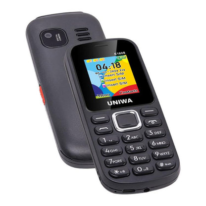 Téléphone à clavier pour personnes âgées UNIWA E1808, 1,77 pouce SC6531E, lampe de poche LED, 21 touches, réseau : 2G, Triple SIM, prise EU (noir)