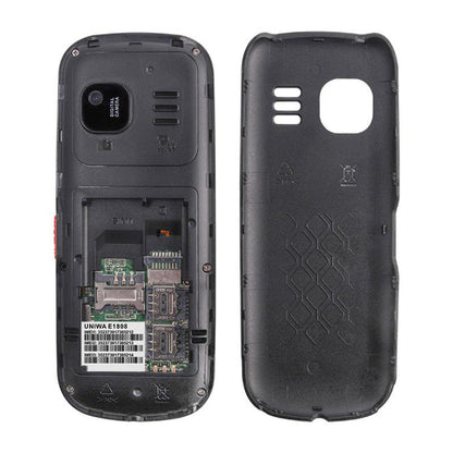 Téléphone à clavier pour personnes âgées UNIWA E1808, 1,77 pouce SC6531E, lampe de poche LED, 21 touches, réseau : 2G, Triple SIM, prise EU (noir)