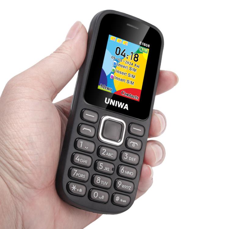 Téléphone à clavier pour personnes âgées UNIWA E1808, 1,77 pouce SC6531E, lampe de poche LED, 21 touches, réseau : 2G, Triple SIM, prise EU (noir)