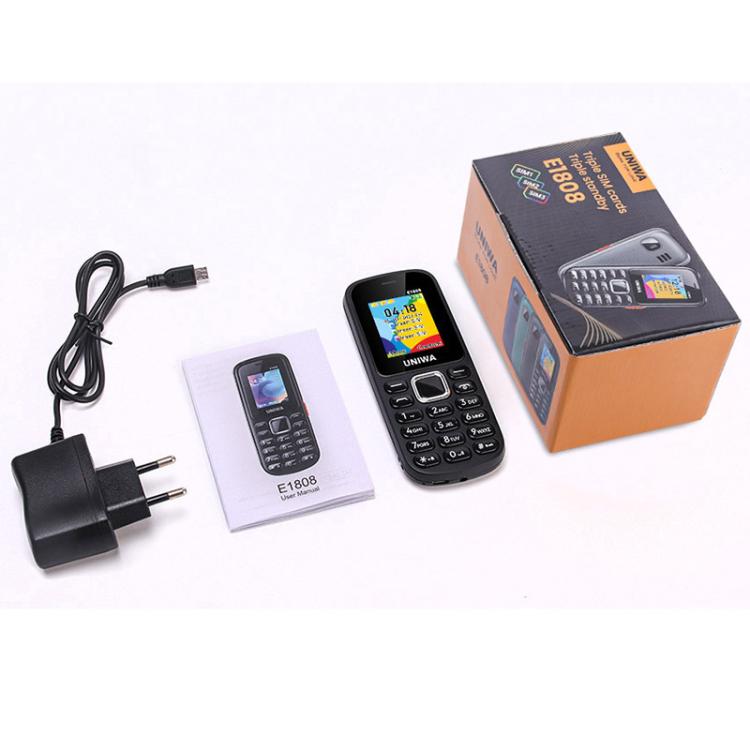 Téléphone à clavier pour personnes âgées UNIWA E1808, 1,77 pouce SC6531E, lampe de poche LED, 21 touches, réseau : 2G, Triple SIM, prise EU (noir)