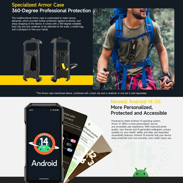 [Entrepôt HK] Téléphone robuste Ulefone Armor 27, 12 Go+256 Go, Vision nocturne, 10600 mAh, Android 14 MediaTek Helio G99 Octa Core de 6,78 pouces, Réseau: 4G, NFC, OTG (Noir)