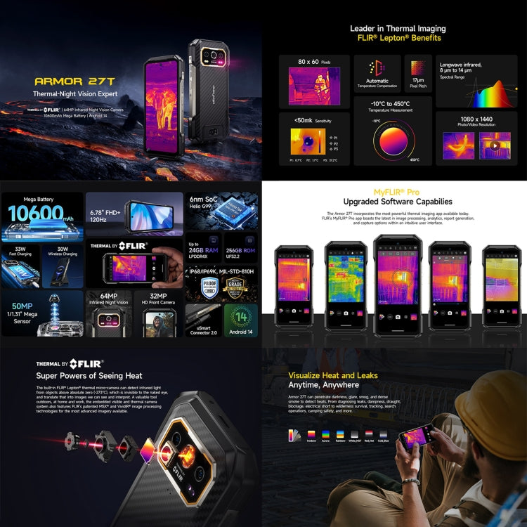[HK Warehouse] Ulefone Armor 27T Rugged Phone, 12GB+256GB, Thermal Imager, Night Vision, 10600mAh, 6.78 inch Android 14 MediaTek Helio G99 Octa Core, Network: 4G, NFC, OTG (Black)
