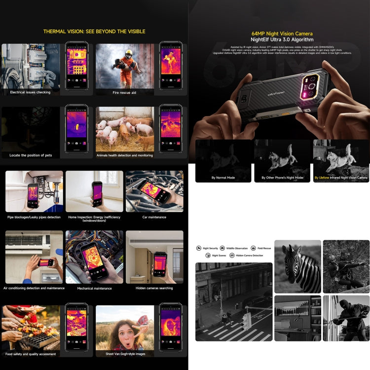 [HK Warehouse] Ulefone Armor 27T Rugged Phone, 12GB+256GB, Thermal Imager, Night Vision, 10600mAh, 6.78 inch Android 14 MediaTek Helio G99 Octa Core, Network: 4G, NFC, OTG (Black)