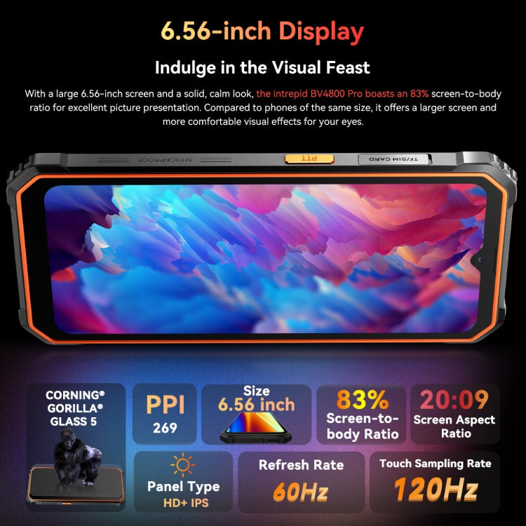 [HK Warehouse] Blackview BV4800 Pro, 4GB+128GB, IP68/IP69K/MIL-STD-810H, 6.56 inch Android 14 Unisoc T606 Octa Core, Network: 4G, OTG (Black)
