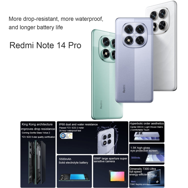 Xiaomi Redmi Note 14 Pro, 8GB+128GB, 6.67 inch Xiaomi HyperOS Mediatek Dimensity 7300-Ultra Octa Core, NFC, Network: 5G (Black)