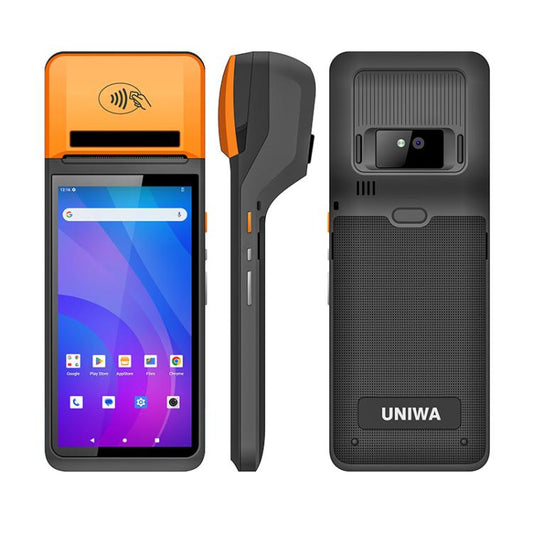 UNIWA V4P Édition Standard, téléphone TPV intelligent Android 13 NFC de 6 pouces avec imprimante thermique, 3 Go+16 Go, Unisoc SC9863a Octa Core, Réseau : 4G (Noir)