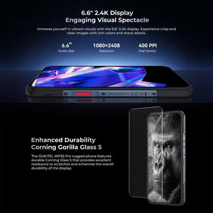 [HK Warehouse] Oukitel WP35 Pro 5G Rugged Phone, 12GB+512GB, 6.6 inch Android 14 MediaTek Dimensity 6300 Octa Core, NFC, OTG, Network: 5G (Black)